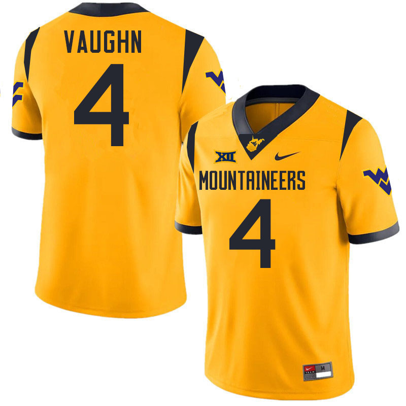 Cam Vaughn WVU Jersey,West Virginia Mountaineers #4 Cam Vaughn Jersey Youth College-Gold